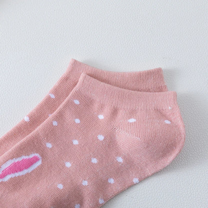 5 Pairs of Women's Cute Pink Cat Short Socks