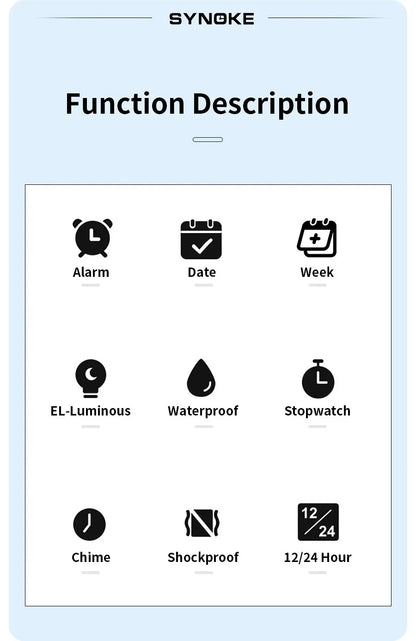 SYNOKE Men's Outdoor Waterproof Shock Resistant Digital Watch
