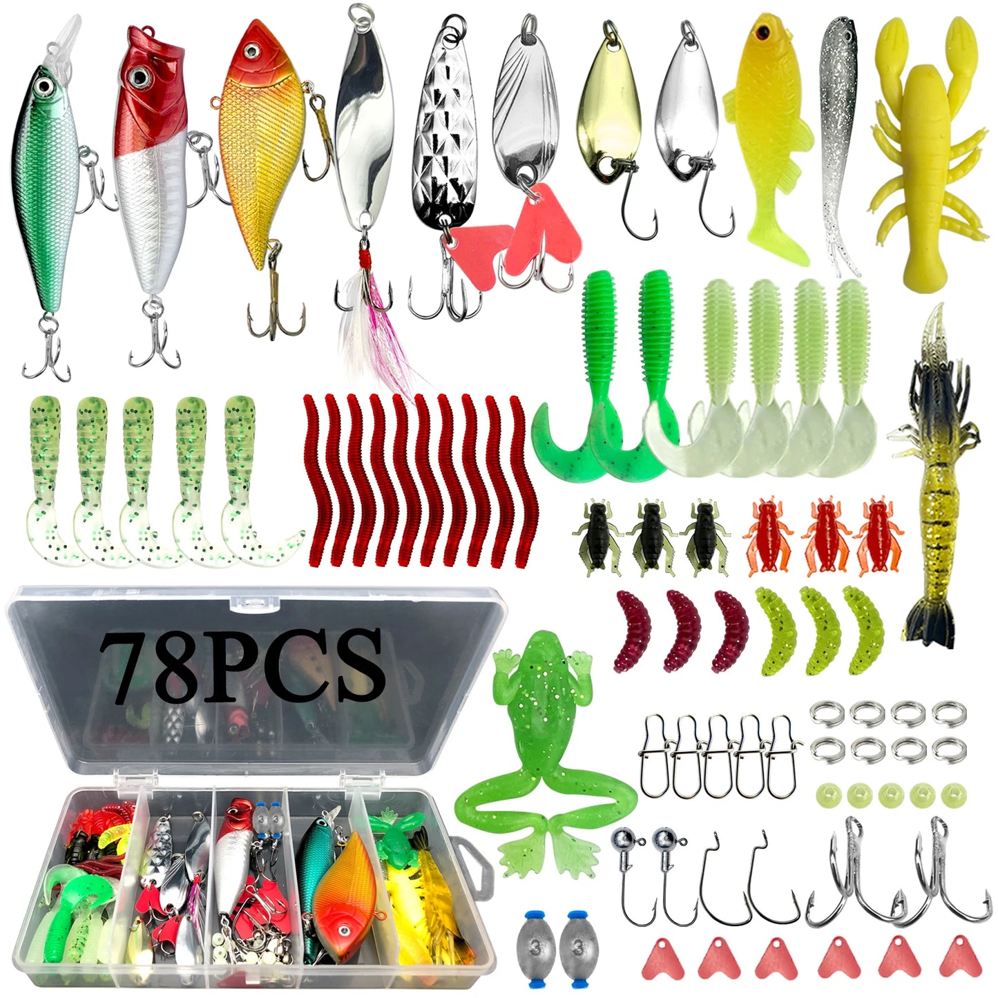 78/122/284pcs Fishing Lures Kit for Bass Trout Salmon