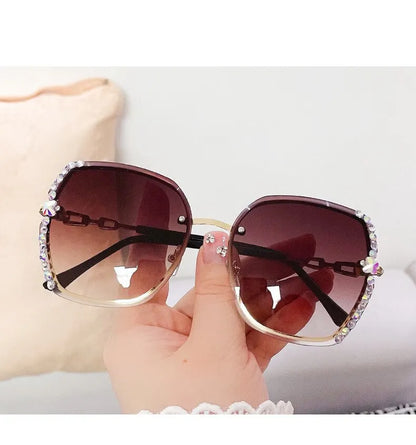 Rhinestone Rimless Gradient Sunglasses for Summer