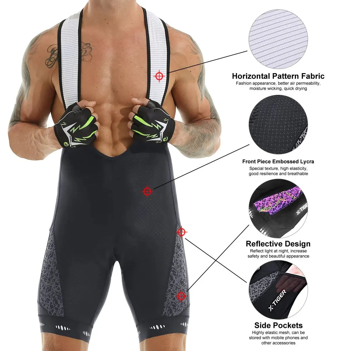 Men's Cycling Bib Shorts with 5D Gel Pad and Pockets