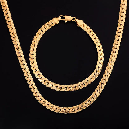 18k Gold Color Silver Chain Jewelry Set for Men & Women