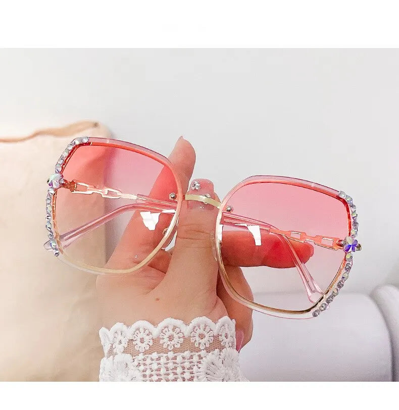 Rhinestone Rimless Gradient Sunglasses for Summer