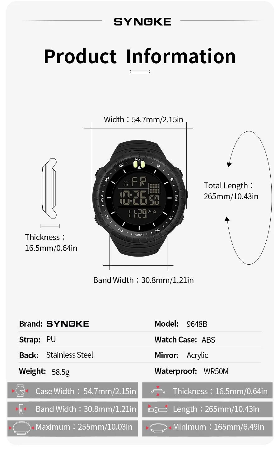 SYNOKE Men's Outdoor Waterproof Shock Resistant Digital Watch