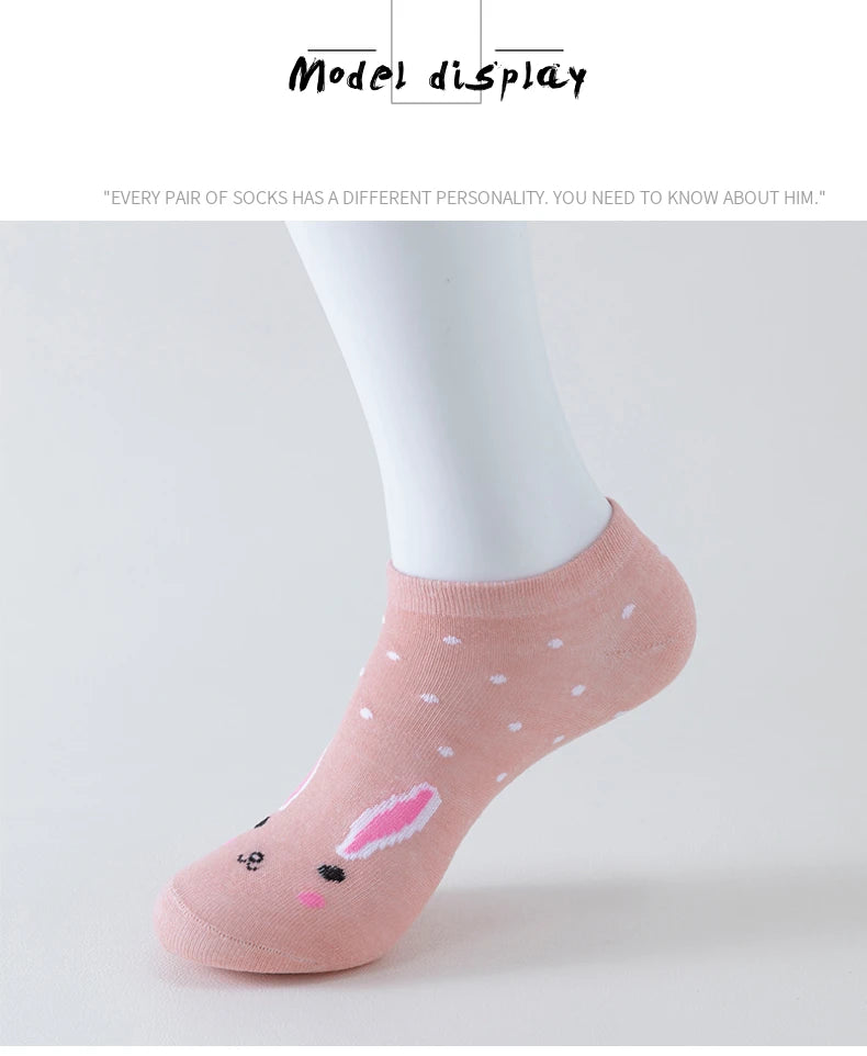 5 Pairs of Women's Cute Pink Cat Short Socks