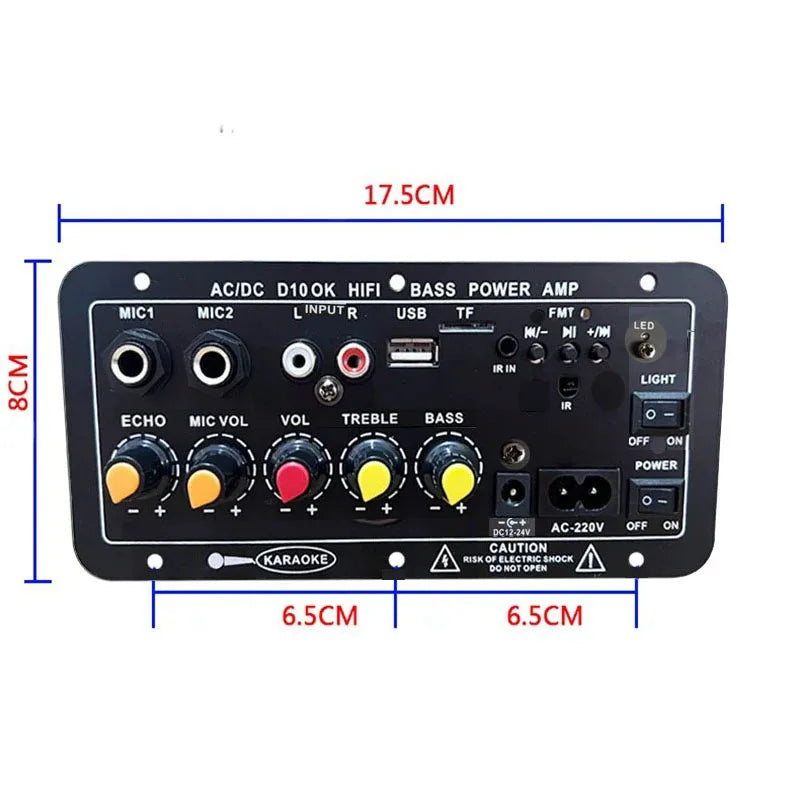 Bluetooth Audio Amplifier Board 30-120W with Dual Mic Support