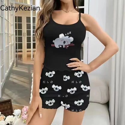 Women's Cartoon Koala Pajama Set - Soft & Comfortable Sleepwear