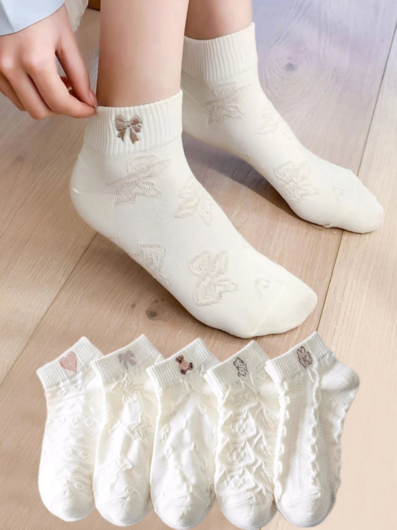 5 Pairs Cute Teddy Bear Ankle Socks for Women