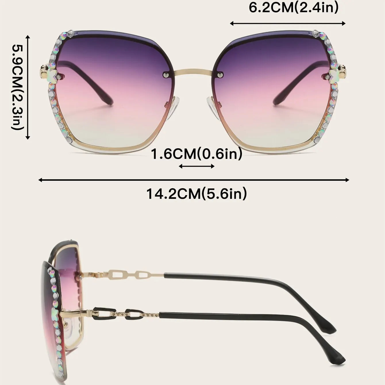 Rhinestone Rimless Gradient Sunglasses for Summer