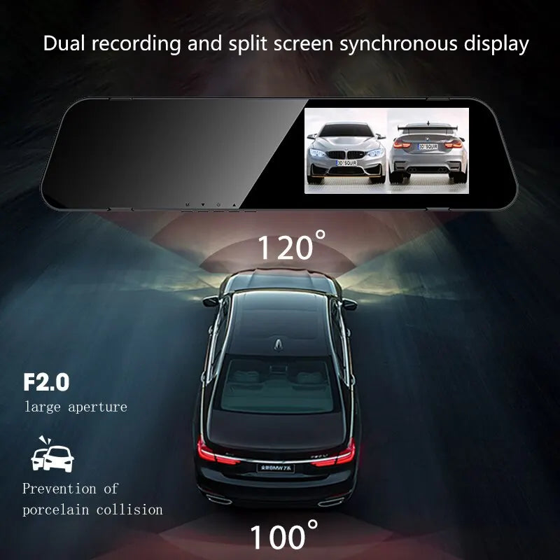 Dual Lens HD 1080P Night Vision Car DVR with Rearview Mirror