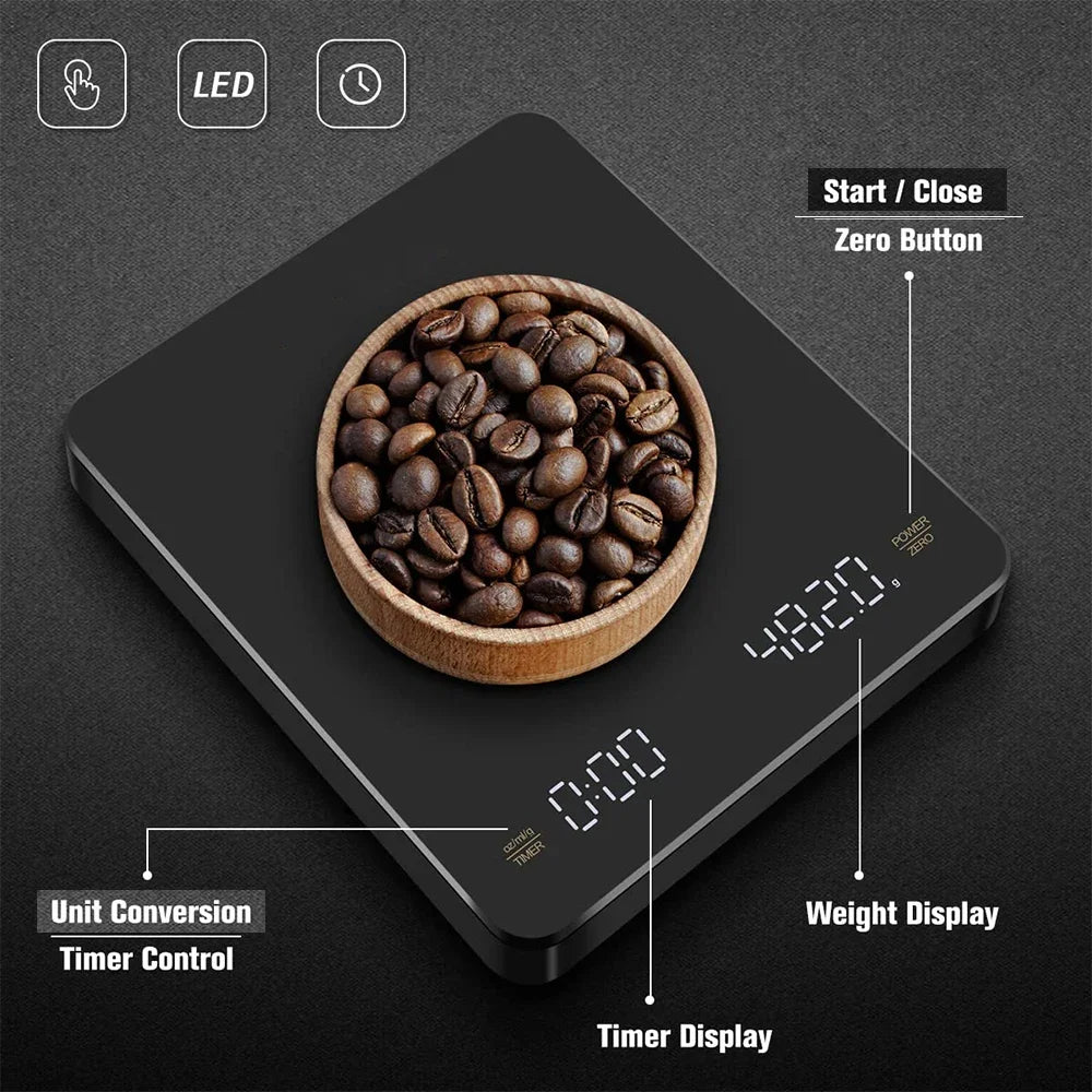 Digital Coffee Scale with Timer & LED Screen - 3kg Max