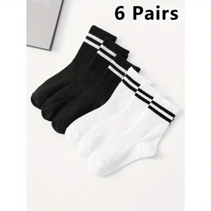 6 Pairs High Tube Mid Length Stockings Set for Men - Black & White