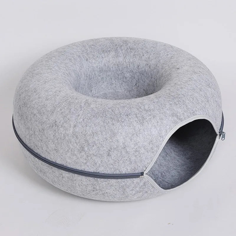 Interactive Cat Tunnel Bed - Cozy Felt Pet House