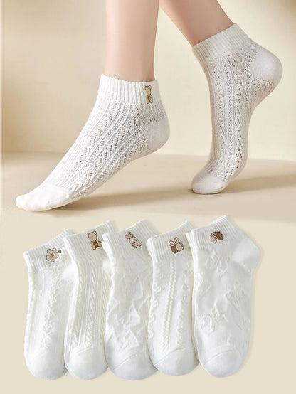 5 Pairs Cute Teddy Bear Ankle Socks for Women