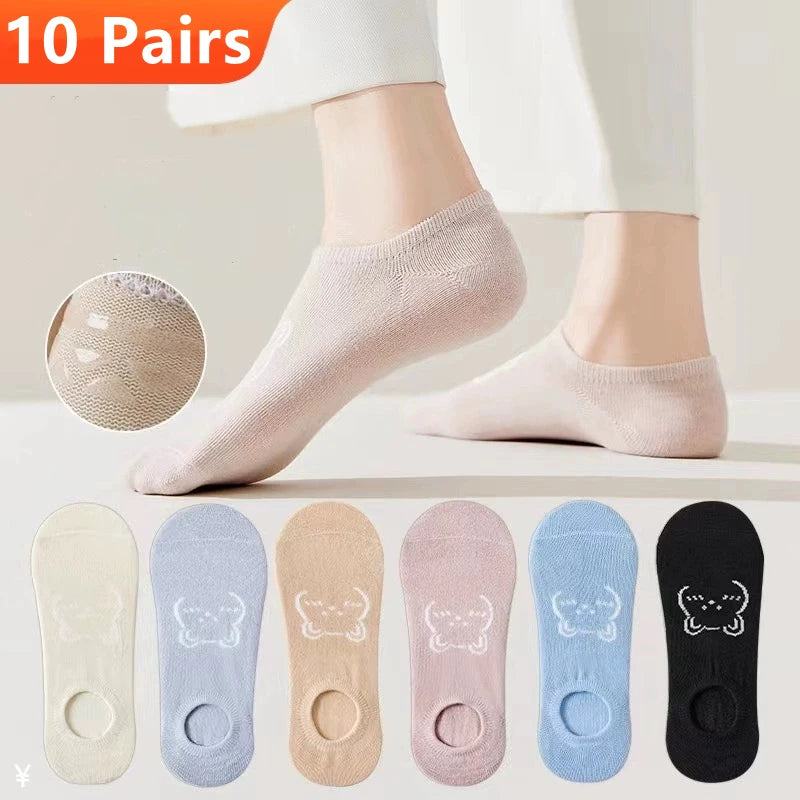 5 Pairs Cute Teddy Bear Ankle Socks for Women