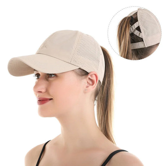 Women's Quick-Drying Baseball Cap with Ponytail Opening