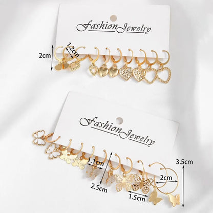 10pcs Women Hollowed-out Butterfly Love Earrings - Gold