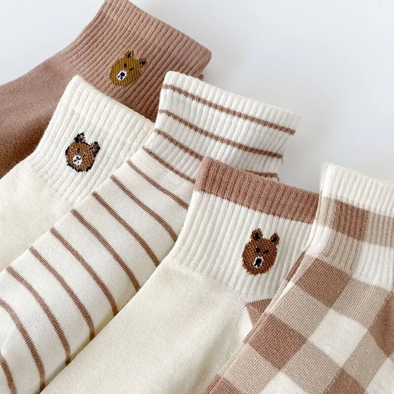 5 Pairs Cute Teddy Bear Ankle Socks for Women