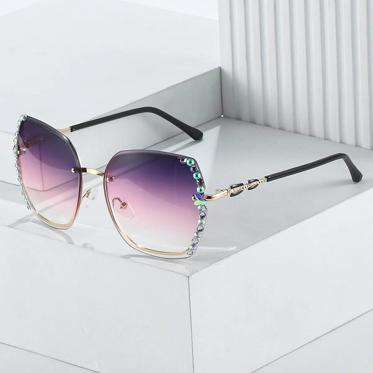 Rhinestone Rimless Gradient Sunglasses for Summer