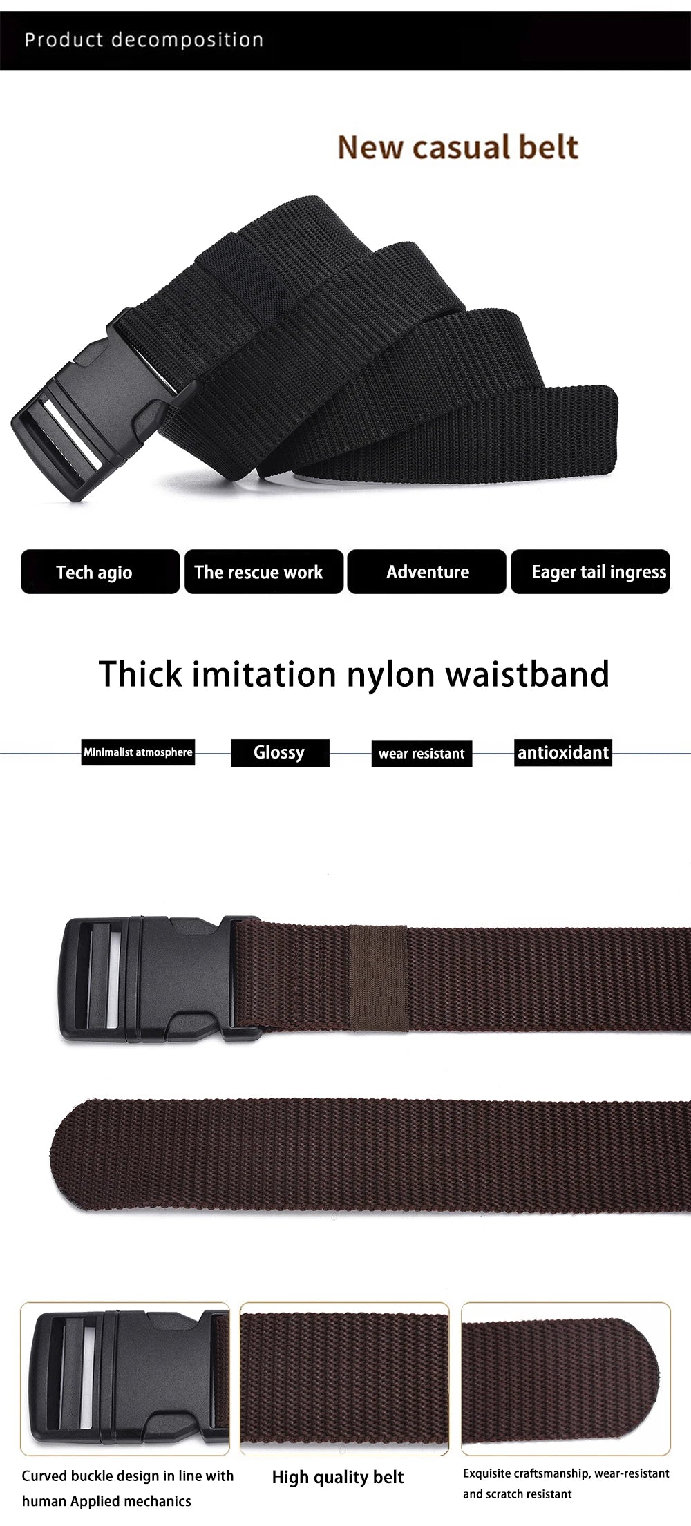 Men's High Quality Canvas Tactical Belt with Plastic Buckle