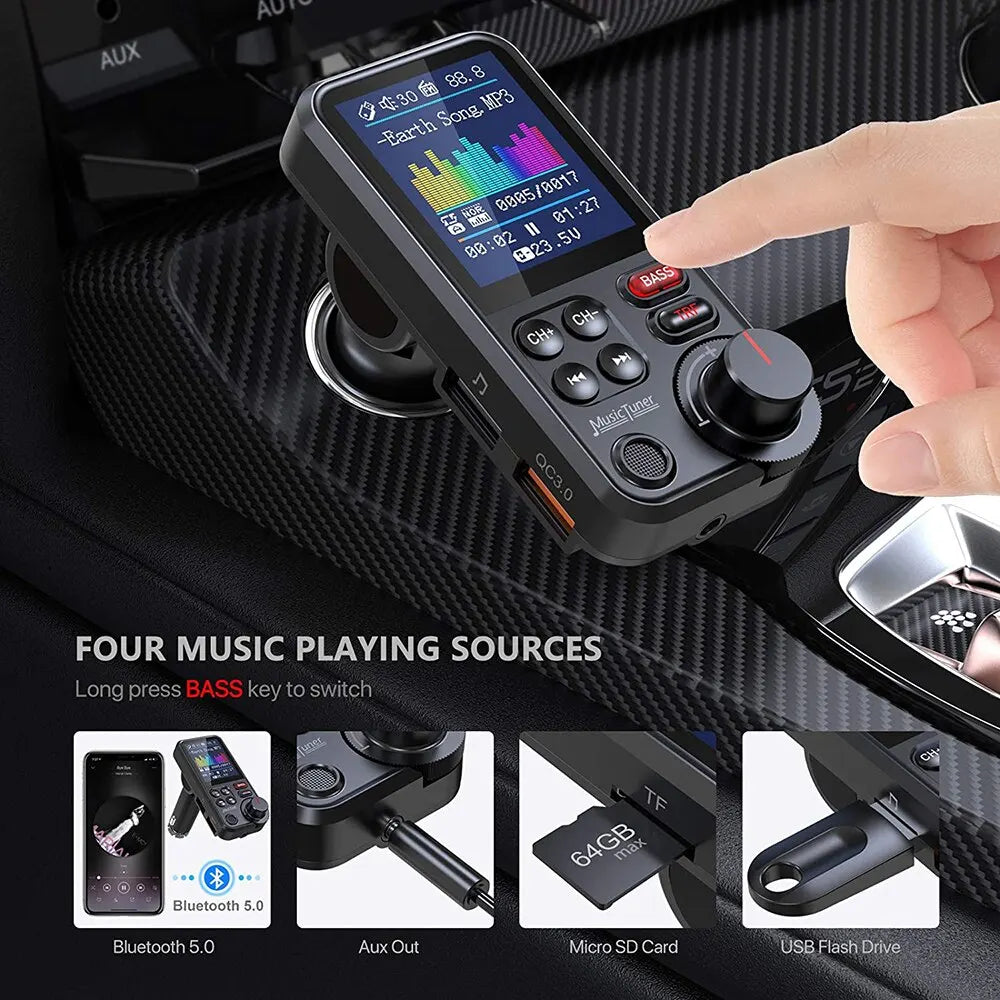 1.8 Inch Wireless Car Bluetooth FM Transmitter with QC3.0