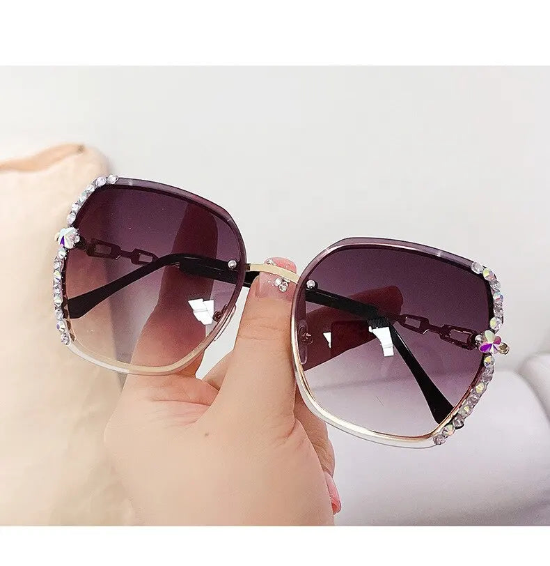 Rhinestone Rimless Gradient Sunglasses for Summer