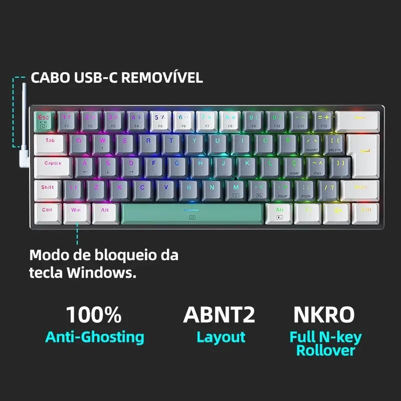 Machenike K500-B61 Mini Mechanical Keyboard - RGB ABNT2 Layout