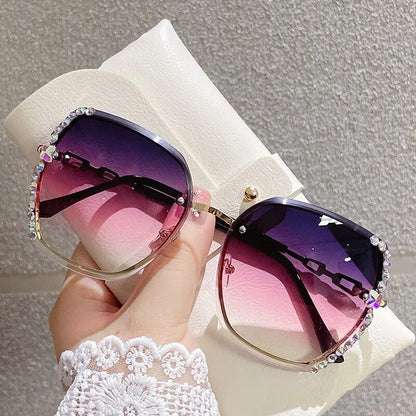 Rhinestone Rimless Gradient Sunglasses for Summer