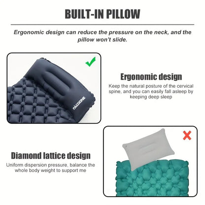 Inflatable TPU Sleeping Pad with Diamond Pillow for Camping