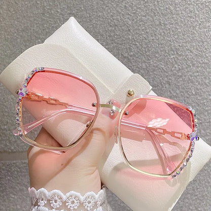 Rhinestone Rimless Gradient Sunglasses for Summer