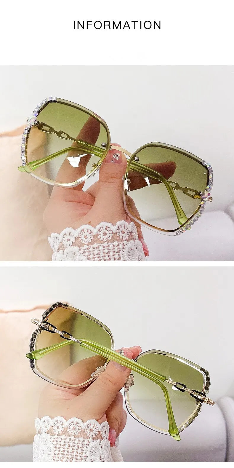 Rhinestone Rimless Gradient Sunglasses for Summer