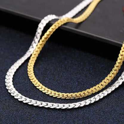 18k Gold Color Silver Chain Jewelry Set for Men & Women