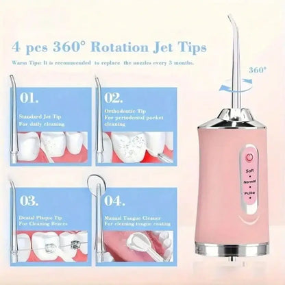 USB Portable Oral Irrigator Water Flosser with 4 Nozzles