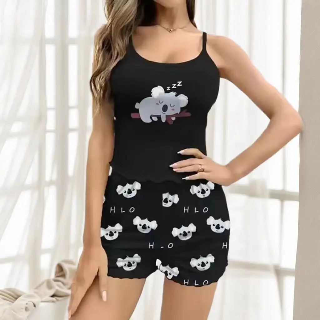 Women's Cartoon Koala Pajama Set - Soft & Comfortable Sleepwear