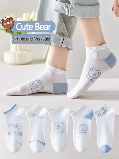 5 Pairs Cute Teddy Bear Ankle Socks for Women