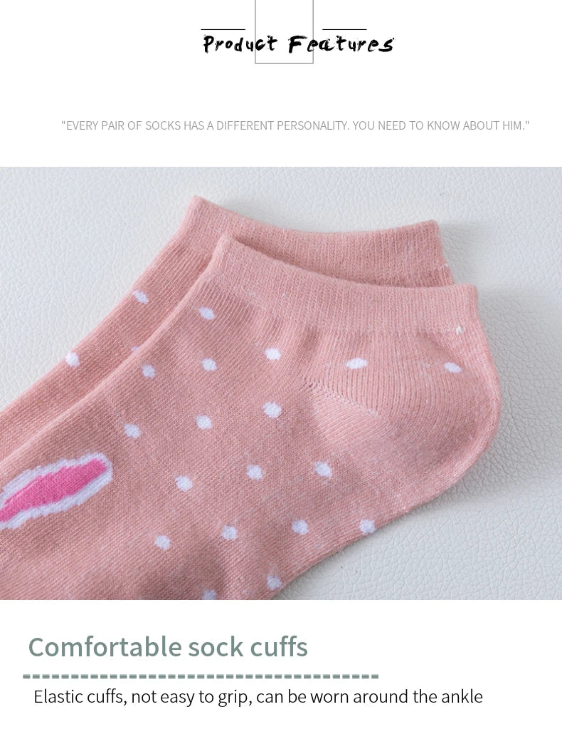 5 Pairs of Women's Cute Pink Cat Short Socks