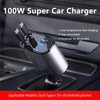 100W 4-in-1 Scalable Car Charger with USB-C Cable