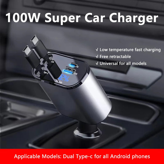 100W 4-in-1 Scalable Car Charger with USB-C Cable