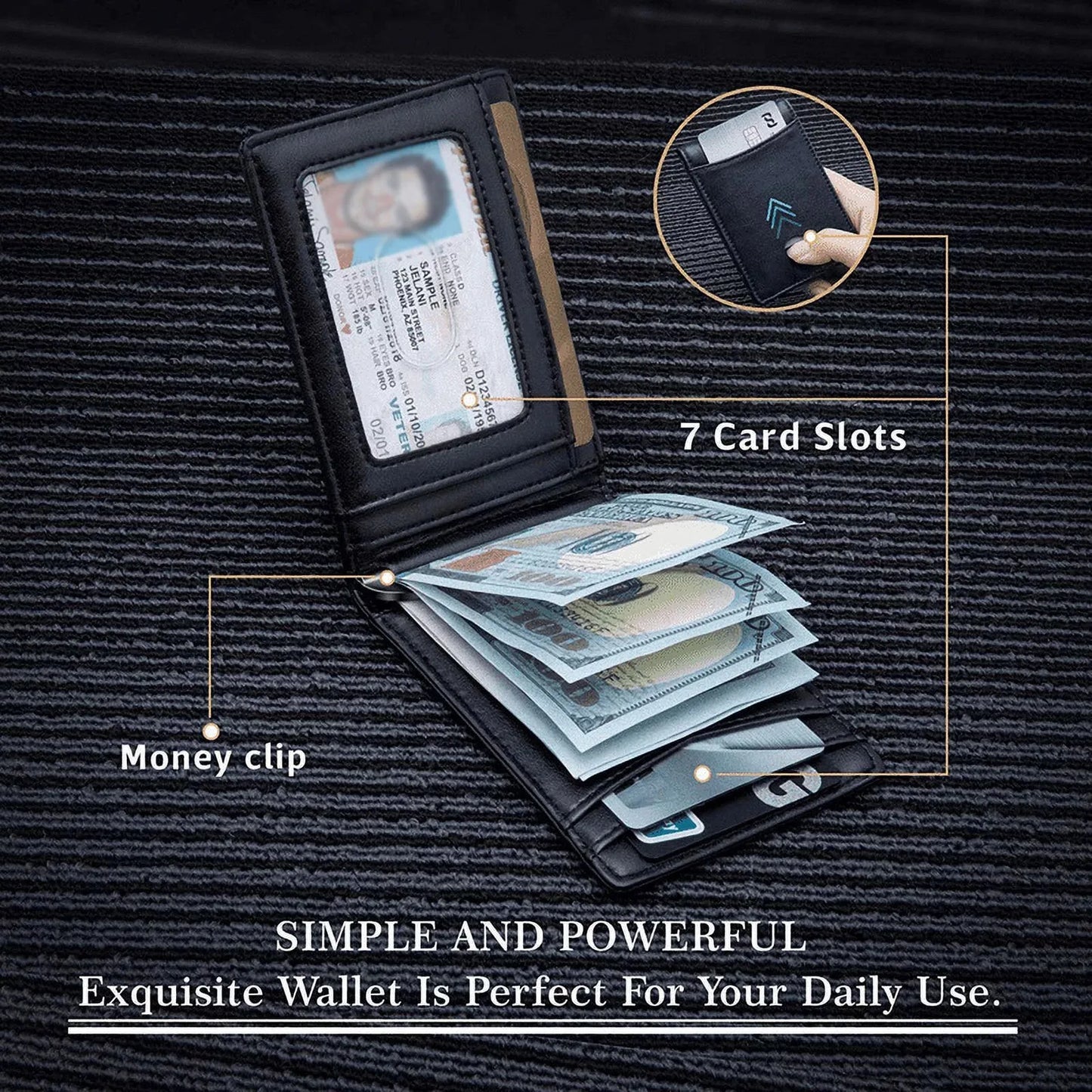 Slim Leather Wallet for Men - RFID Blocking Money Clip