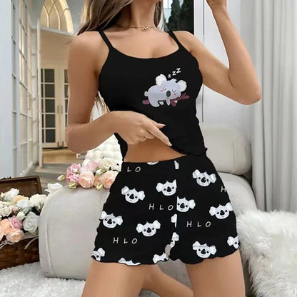 Women's Cartoon Koala Pajama Set - Soft & Comfortable Sleepwear